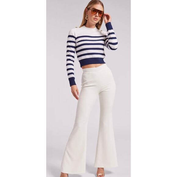 Generation Love White and Blue Striped Janice Cropped Sweater - Picture 3 of 14